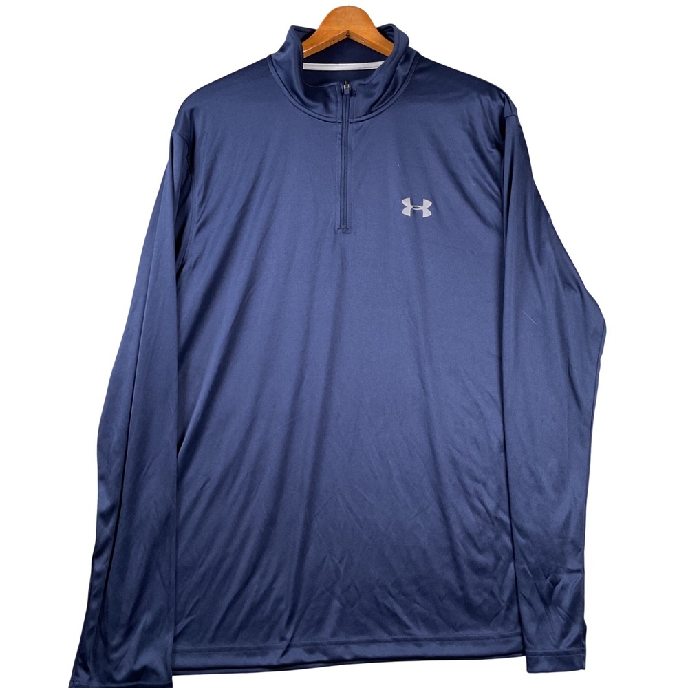 Under Armour Quarter Zip Pullover Mens Large Navy HeatGear Long Sleeve Shirt
